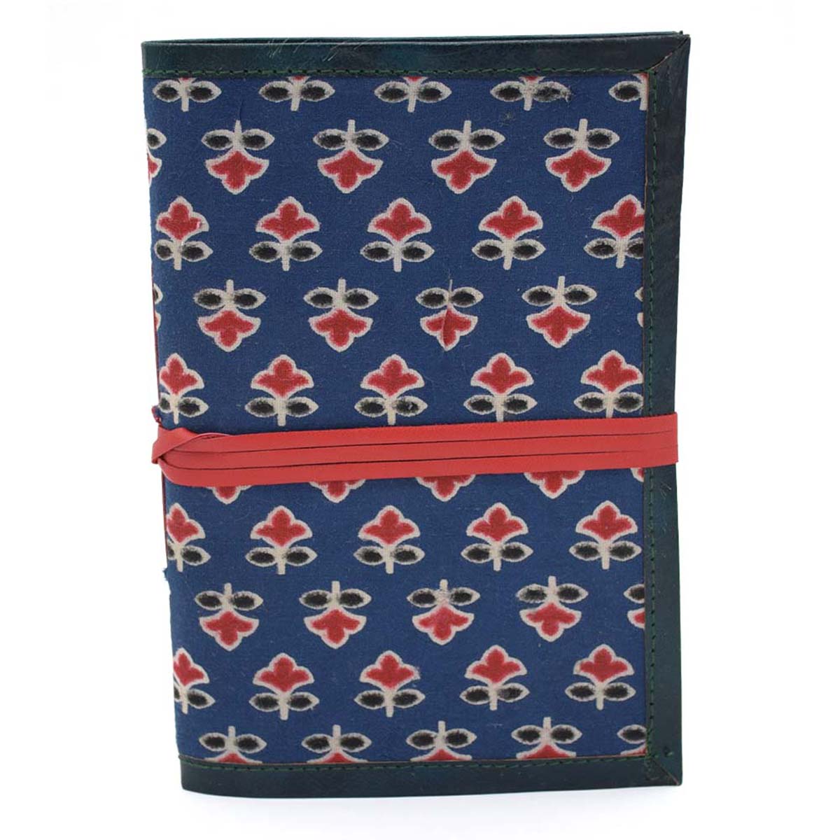 Journals in Bulk – Blue & Red Cotton Cover with Floral Motifs – Handmade Paper – Leather Trimmings – Wholesale Notebooks/Diaries/Sketchbooks